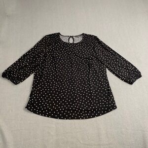 Adrianna Papell Women's size 1X Ditsy Polka Dot‎ Asymmetrical Hem Black